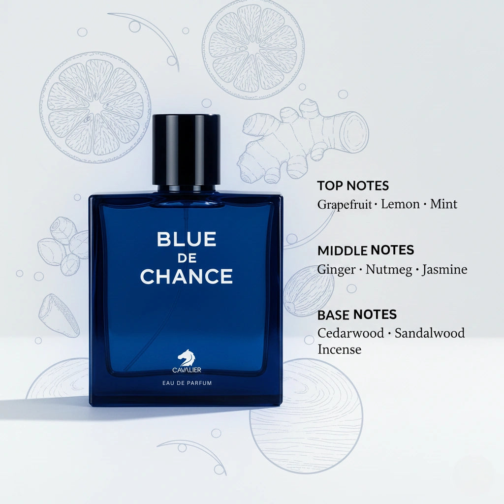 Blue De Chance Eau de Parfum – Woody Aromatic Fragrance for Men | Long-Lasting Fresh Perfume | Spicy Aromatic Perfume | Men's Luxury Cologne | Clean Citrus Sandalwood Incense Scent 90ml