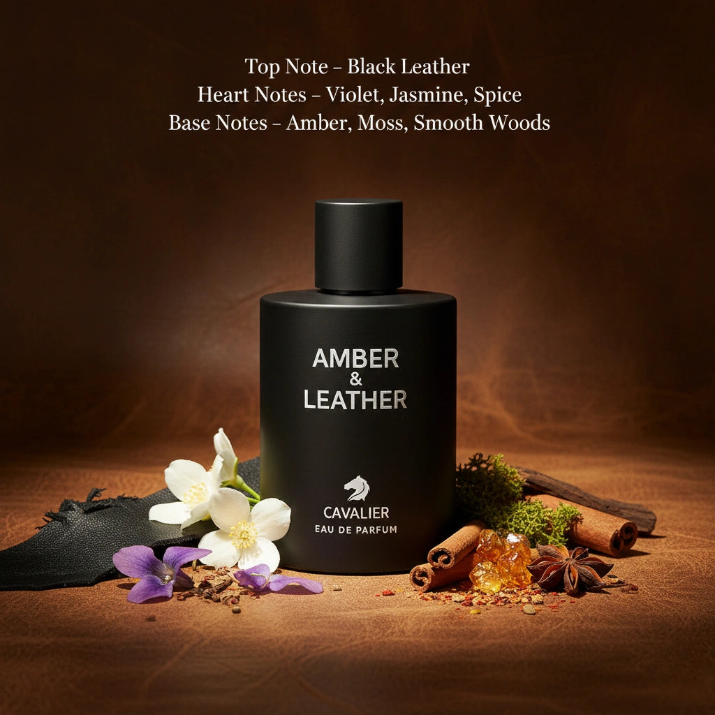 Amber & Leather Eau de Parfum – Luxury Leather Fragrance for Men | Long-Lasting Amber Leather Perfume | Smoky Leather Perfume | Men's Luxury Cologne | Bold Black Leather Amber Woody Scent 100ml