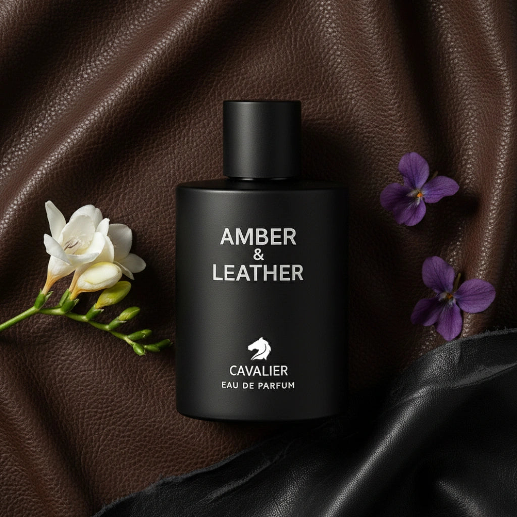 Amber & Leather Eau de Parfum – Luxury Leather Fragrance for Men | Long-Lasting Amber Leather Perfume | Smoky Leather Perfume | Men's Luxury Cologne | Bold Black Leather Amber Woody Scent 100ml