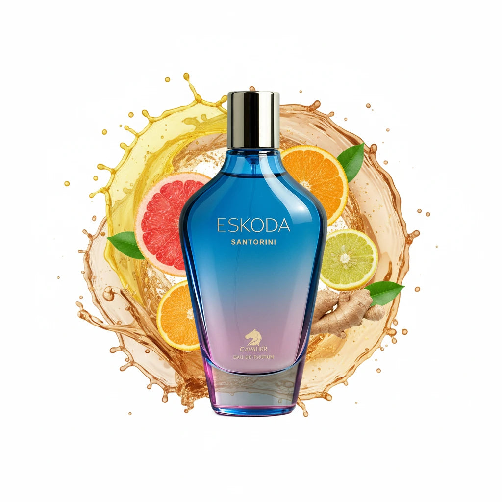 Eskoda Santorini Eau de Parfum – Fresh Citrus Woody Perfume | Long-Lasting Fresh Scent | Radiant Amber Fragrance | Unisex | Grapefruit Sandalwood Perfume 100ml
