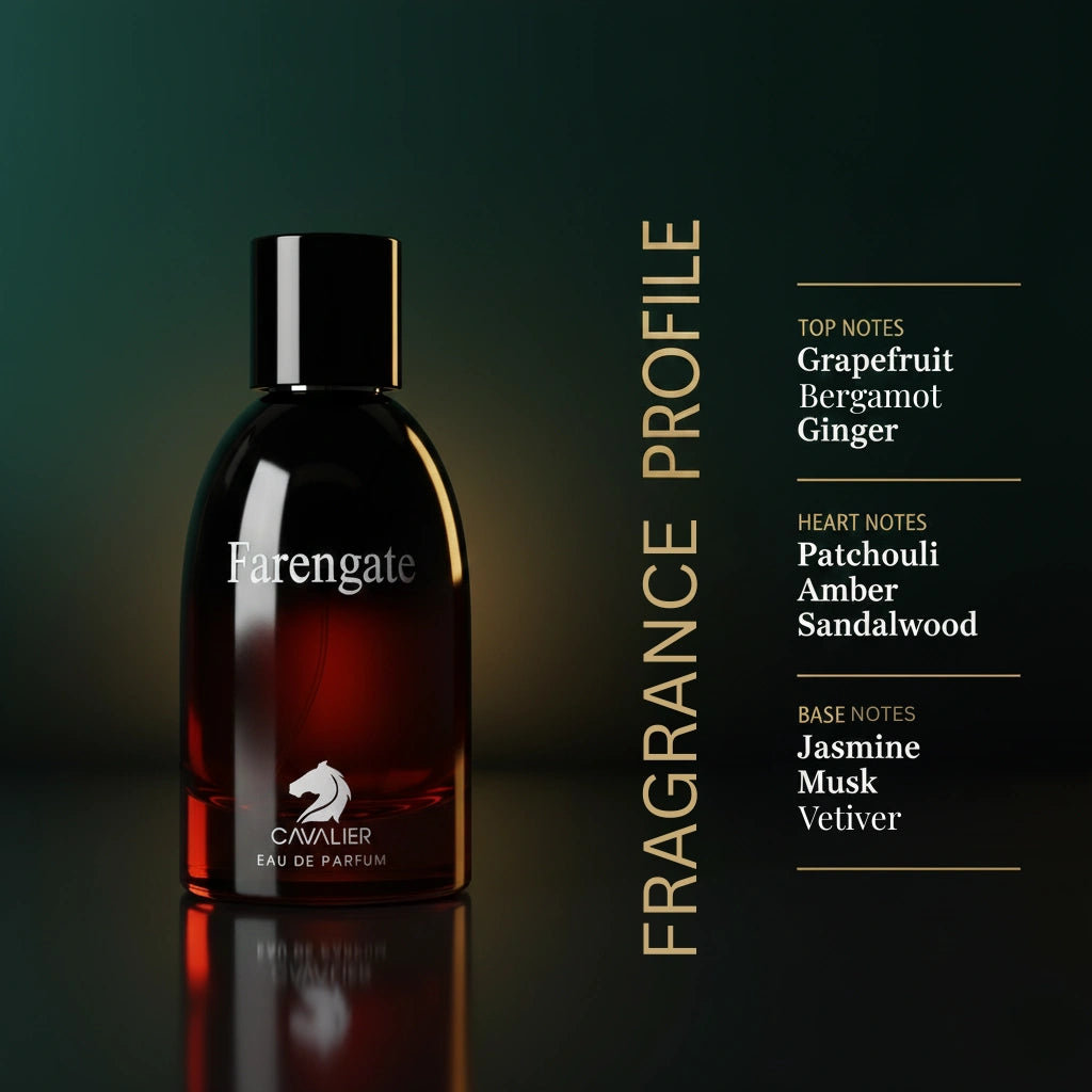 Farengate Eau de Parfum – Woody Floral Musk Fragrance for Men | Long-Lasting Aromatic Perfume | Rich Amber Woody Perfume | Men's Luxury Cologne | Bold Grapefruit Sandalwood Scent 100ml