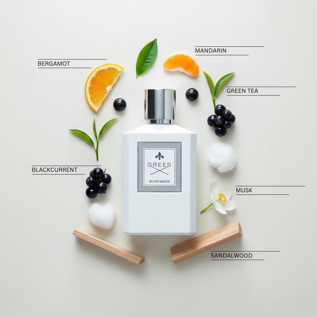Grees Silver Moon Eau de Parfum – Fresh Citrus Woody Fragrance | Long-Lasting Alpine Perfume | Crisp Green Tea Perfume | Unisex Fresh Bergamot Mandarin Scent 100ml