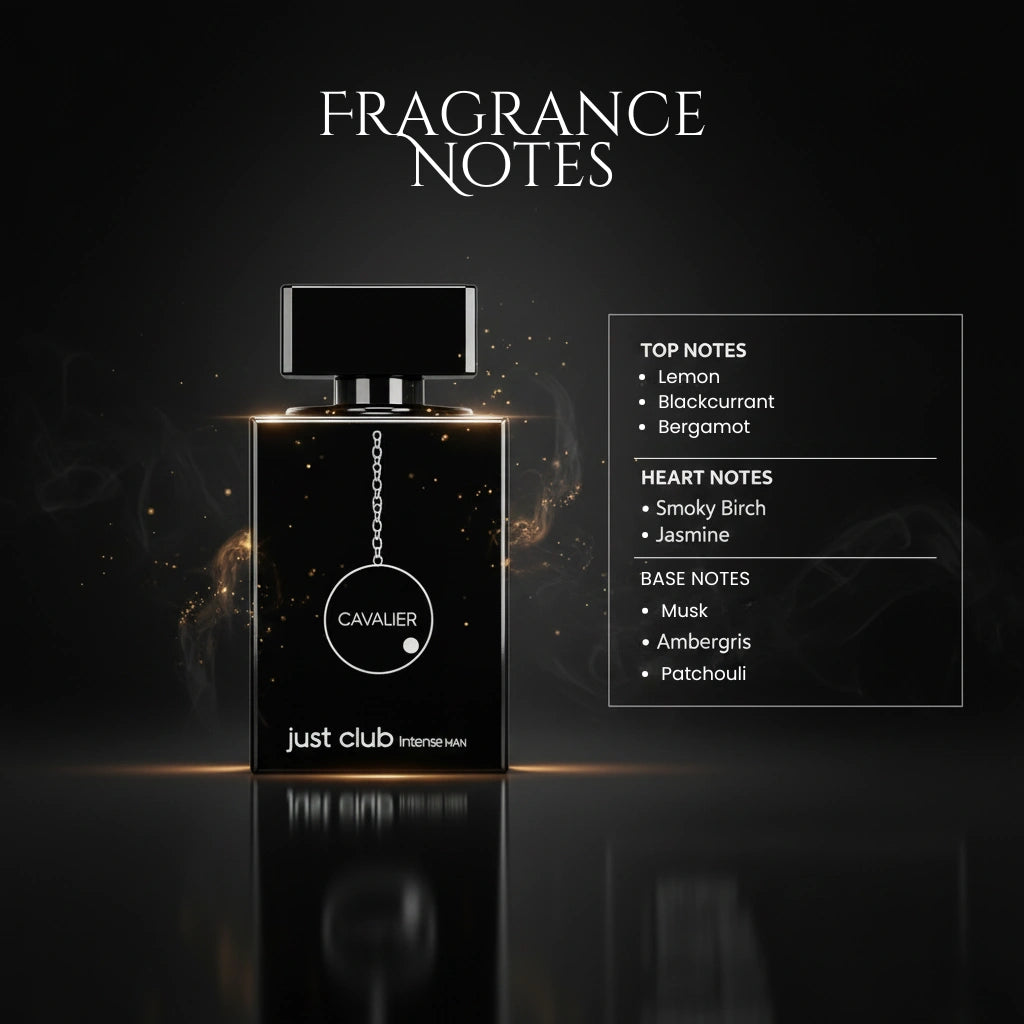 Just Club Eau de Parfum – Floral Fruity Fragrance for Men | Long-Lasting Intense Fragrance | Dark Smoky Leather Perfume | Powerful Blackcurrant Musk Scent 100ml