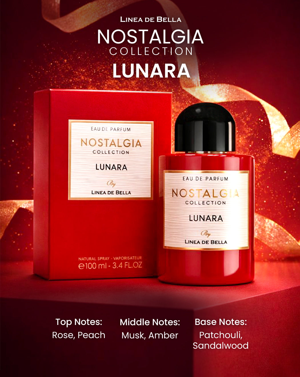 NOSTALGIA LUNARA LONG-LASTING ROSE PERFUME FOR WOMEN 100ML FLORAL MUSKY EAU DE PARFUM WITH AMBER & SANDALWOOD | WARM ELEGANT WOMEN’S FRAGRANCE | LINEA DE BELLA