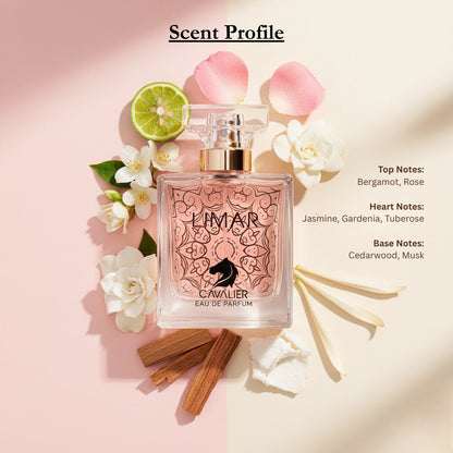 Limar Eau de Parfum – Floral Woody Musk Fragrance for Women | Long-Lasting White Floral Perfume | Romantic Cedarwood Perfume | Elegant Jasmine Gardenia Tuberose Scent 100ml