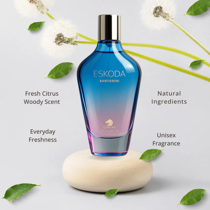 Eskoda Santorini Eau de Parfum – Fresh Citrus Woody Perfume | Long-Lasting Fresh Scent | Radiant Amber Fragrance | Unisex | Grapefruit Sandalwood Perfume 100ml