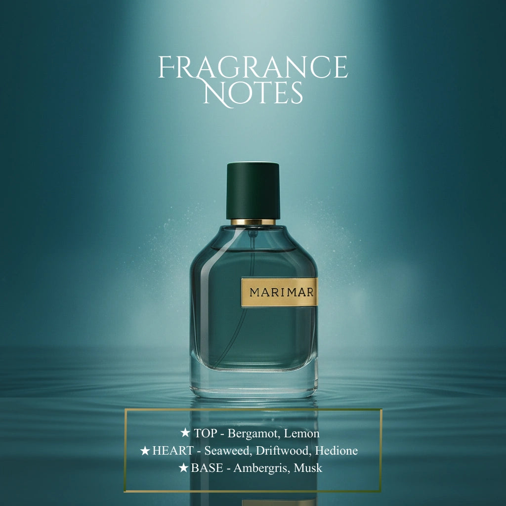 Marimare Eau de Parfum – Oceanic Aromatic Aquatic Fragrance | Long-Lasting Marine Perfume | Salty Mineral Perfume | Unisex Luxury Perfume | Seaweed Driftwood Ambergris Scent 100ml