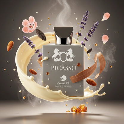 Piccaso Eau de Parfum – Oriental Fougère Fragrance for Men | Long-Lasting Almond Amber Perfume | Creamy Vanilla Perfume | Men's Luxury Cologne | Elegant Almond Sandalwood Musk Scent 100ml