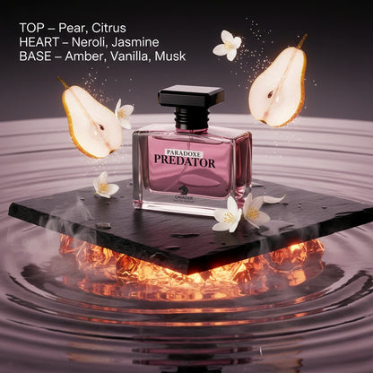 Predator Eau de Parfum – Modern Floral Fragrance for Women | Long-Lasting Floral Perfume | White Floral Perfume | Women's Luxury Perfume | Elegant Pear Jasmine Vanilla Scent 80ml