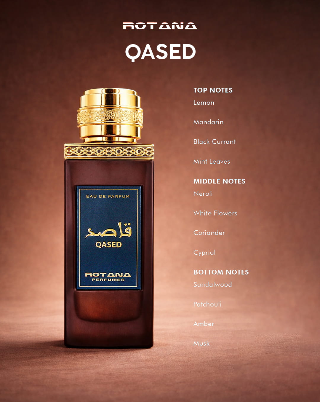 ROTANA QASED EAU DE PARFUM ARABIC  UNISEX AMBER AND MUSK SCENT 100ML