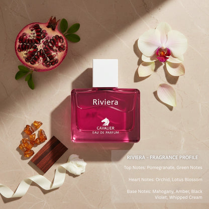 Riviera Eau de Parfum – Luminous Floral Fragrance for Women | Long-Lasting Floral Amber Perfume | Sensual Floral Perfume | Women's Luxury Perfume | Radiant Pomegranate Orchid Amber Whipped Cream Scent 100ml