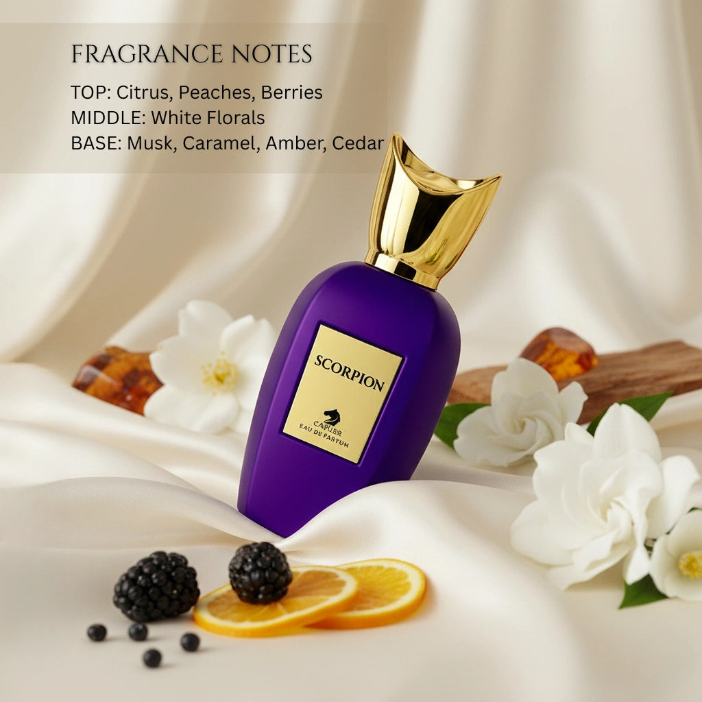 Scorpion Eau de Parfum – Vibrant Fruity Floral Fragrance for Women and Men | Long-Lasting Fruity Musk Perfume | Modern Floral Perfume | Unisex Luxury Perfume | Joyful Peach Berry Caramel Amber Scent 100ml