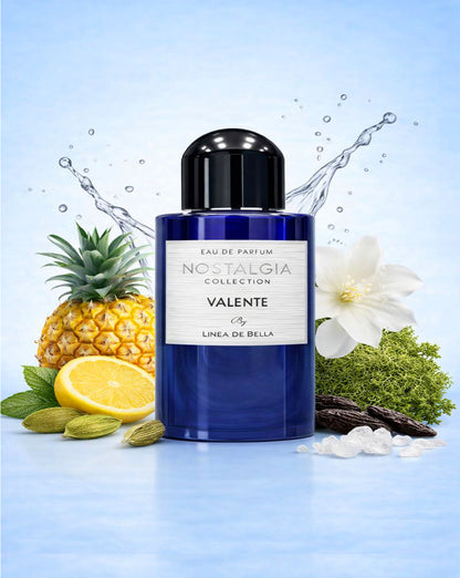 NOSTALGIA VALENTE LONG-LASTING FRUITY FLORAL PERFUME FOR MEN 100ML | PINEAPPLE, CITRUS & JASMINE EAU DE PARFUM | WARM MUSKY TONKA BASE | LINEA DE BELLA