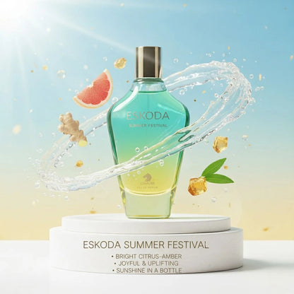Eskoda Summer Festival Eau de Parfum – Bright Citrus Amber Perfume for Women | Long-Lasting Summer Fragrance | Radiant Floral Woody Scent | Vibrant Grapefruit Sandalwood Perfume 100ml