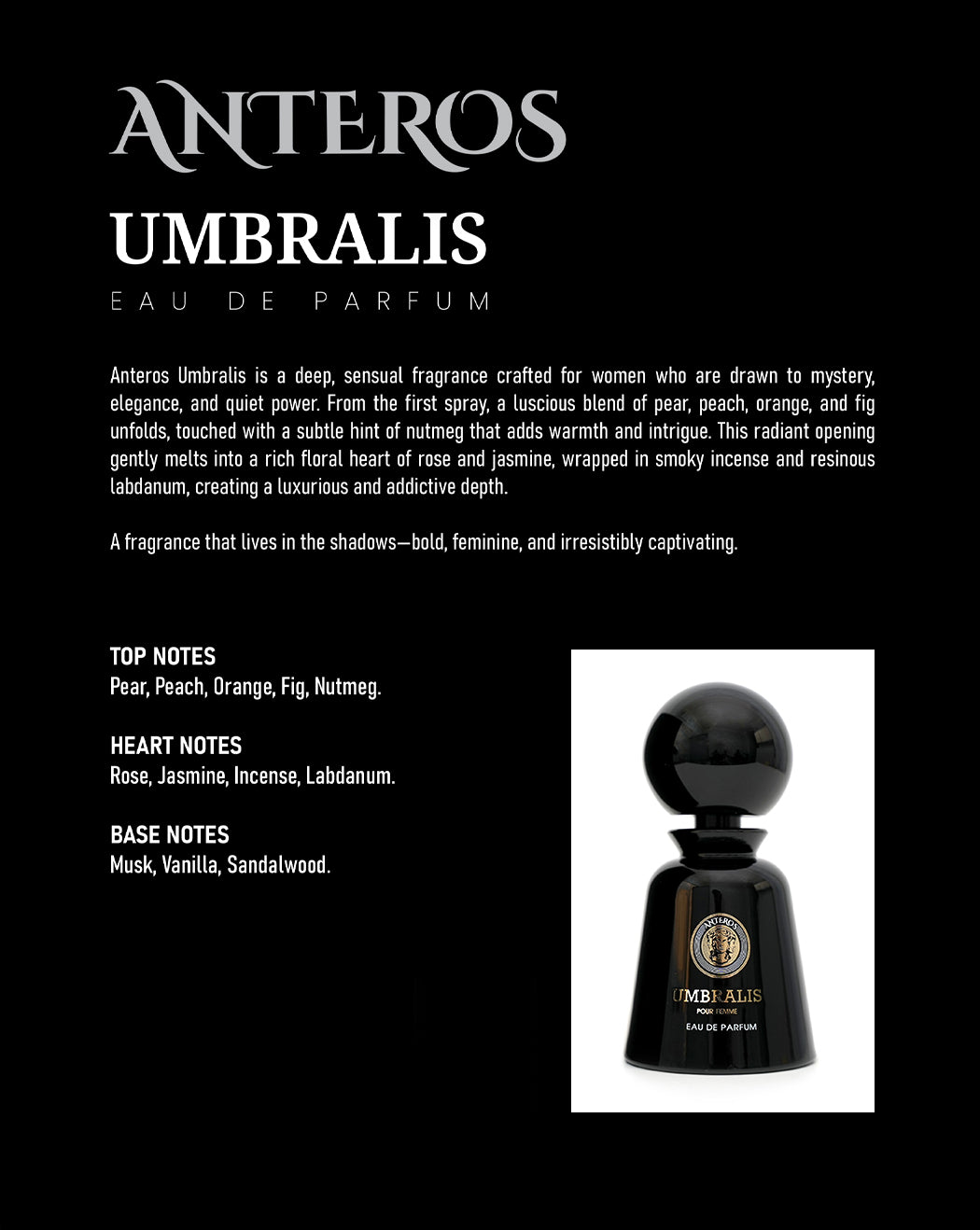 UMBRALIS EDP WOMEN LONG-LASTING PERFUME WITH PEAR, INCENSE & SANDALWOOD PERFUME 100ML BY ANTEROS