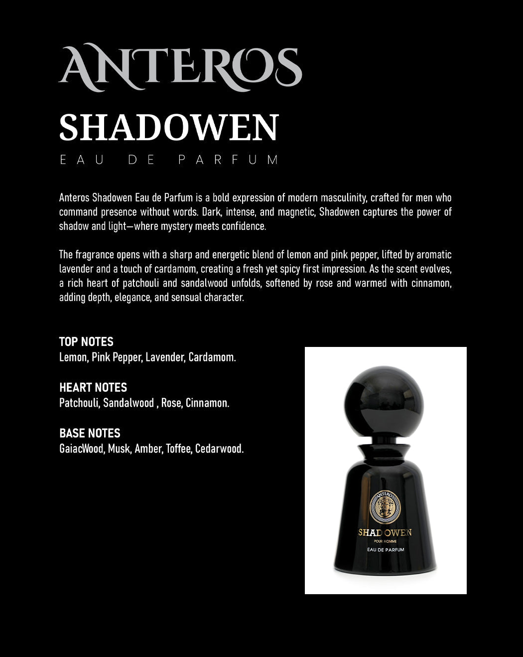 SHADOWEN EDP FOR MEN | LONG - LASTING WOODY SPICY LUXURY PERFUME WITH AMBER & MUSK BY ANTEROS - Linea De Bella | Divina Perfumesperfumefragrance